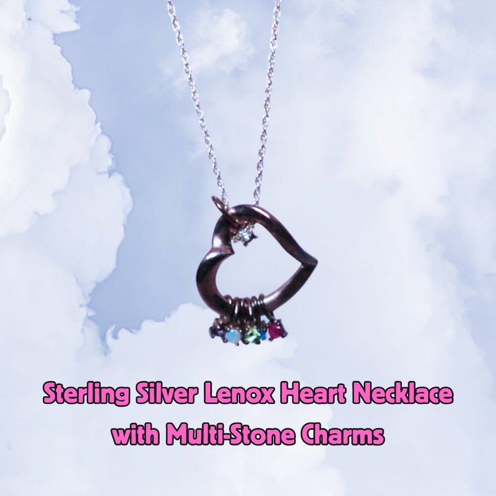 Sterling Silver Lenox Heart Necklace with Multi-Stone Charms
